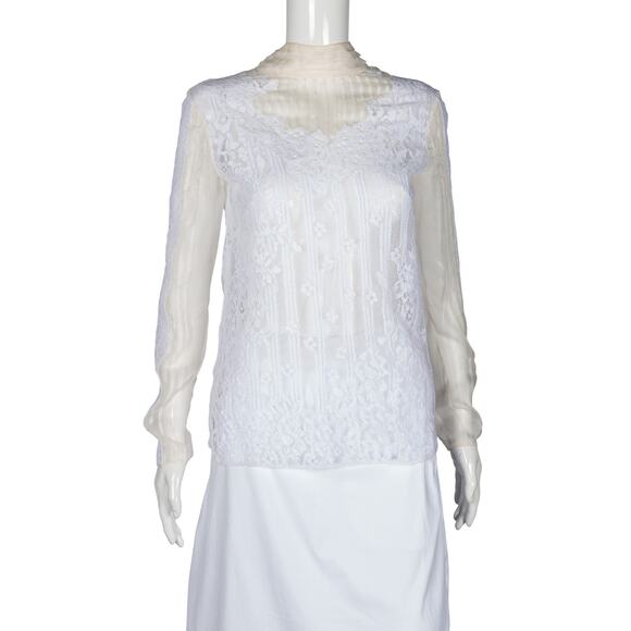 Valentino Tops - VALENTINO White Long Sleeve Sheer Lace Blouse Size S